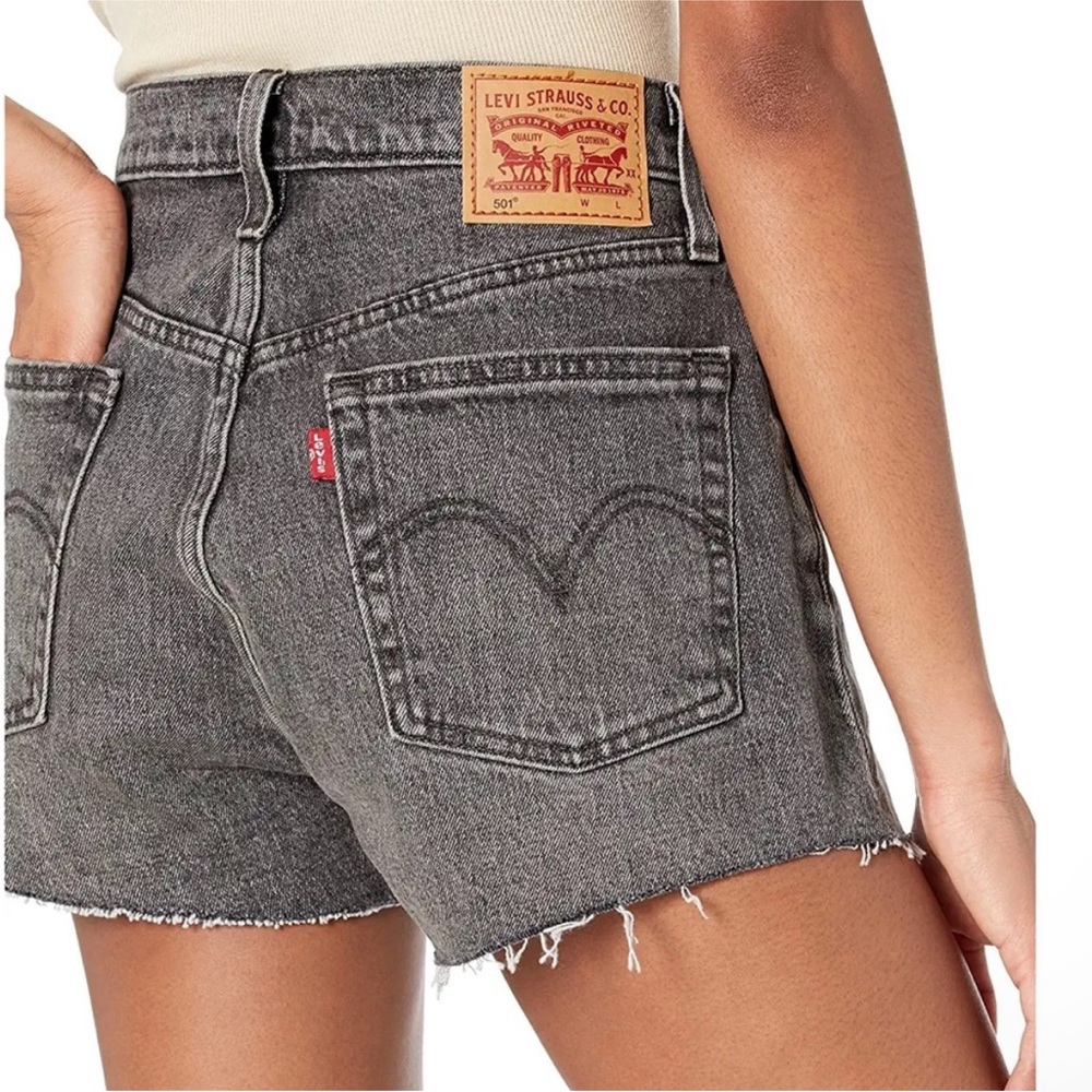 Levi's Womens 501 High Rise Jean Shorts Button Fly Frayed Cut Off Black Gray 27